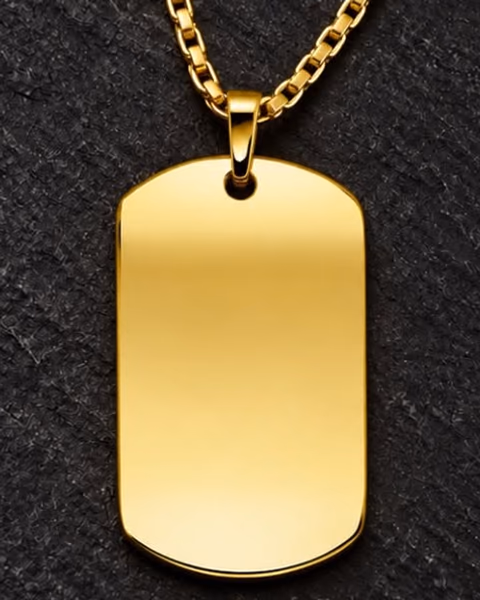 Blank dog tag fra Alexander i gullfarge, på boksekjede