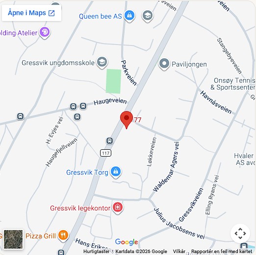 Kart som viser Gressvik Gullsmed & Interiør på Storveien 77, Gressvik Torg i Fredrikstad